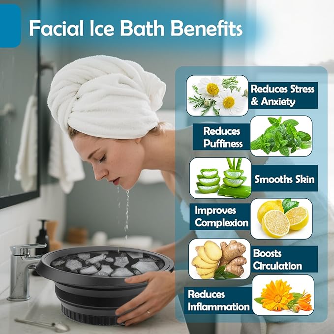 XANGNIER Face Bowl for Ice with Built-In Ice Tray – Collapsible Silicone Facial Ice Bath Bowl for Cold Plunge Therapy, Skin Tightening & Acne Relief – Black Portable Spa Tool for Home & Travel