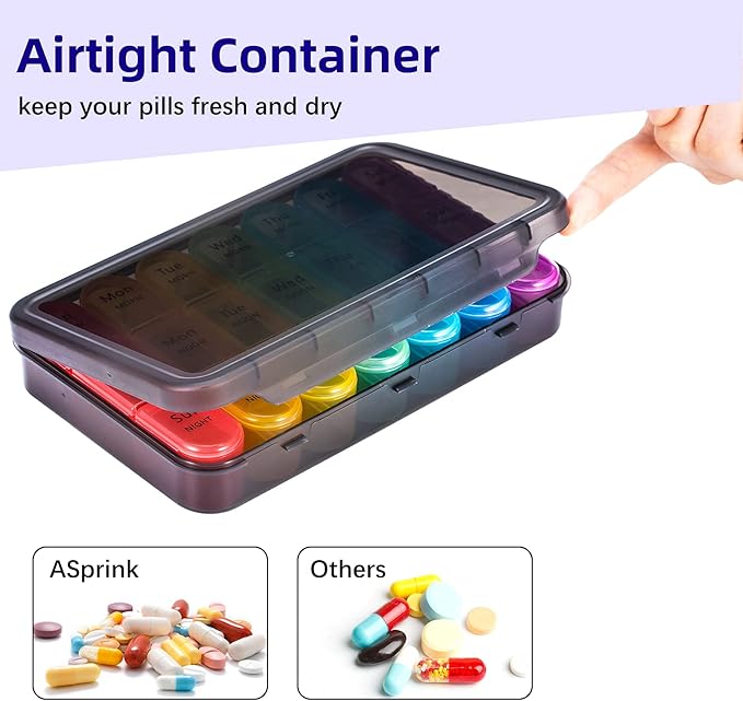 ASprink Pill Organizer 3 Times a Day Black+Pill Organizer 3 Times a Day Purple