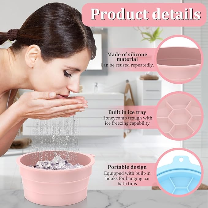 Face Bowl for Ice with Built-In Icetray, 2Pcs Foldable and Portable Ice Bath Face Bowls, Silicone Bowl for Dipping face ice Bath, Easy Storage and Carrying, Dipping face ice bath at Home and Travel