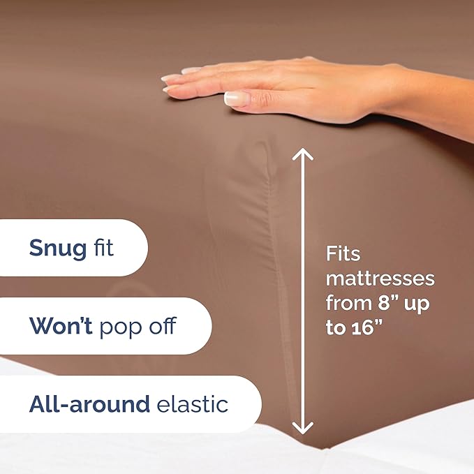 Twin Size 3 Piece Sheet Set - Extra Soft, Breathable & Cooling Sheets - Hotel Luxury Durable Bed Sheets for Women & Men - Deep Pockets, Easy-Fit & Wrinkle-Free Sheets - Copper Brown Oeko-Tex Sheets