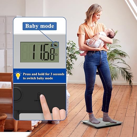 Scale for Body Weight 440lbs(200KG), MBEKING Bathroom Scale with Baby, Pet Mode Highly Accurate Extra Wide Smart Digital Scales Heavy Duty Weight Scale Includes Batteries(Grey)