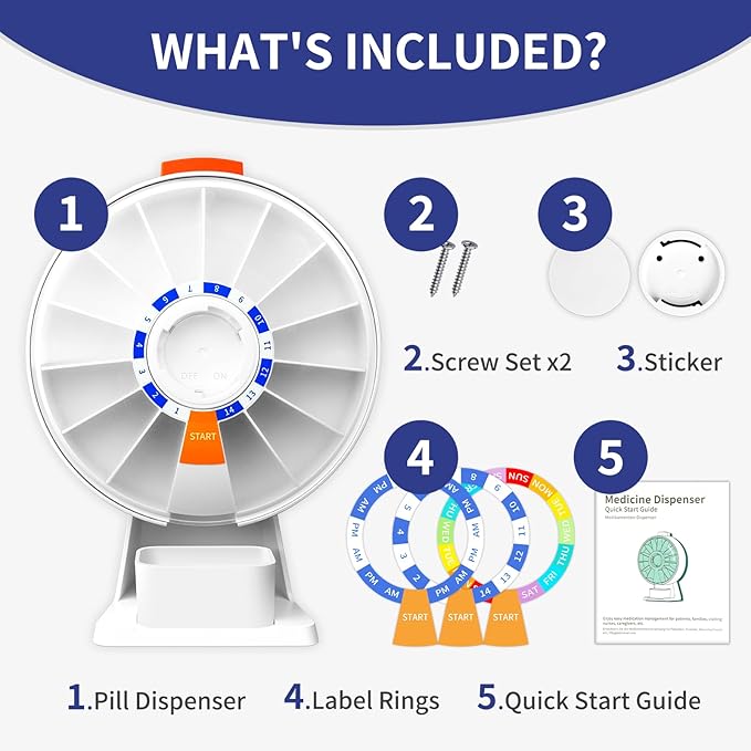 Cruxer Large Pill Organizer 7 Day 2 Times a Day & 14 Day Pill Dispenser, Arthritis Friendly Push-Button Design with Labels, Wall-Mounted & Standing Use, Weekly Pill Box for Vitamins & Medications
