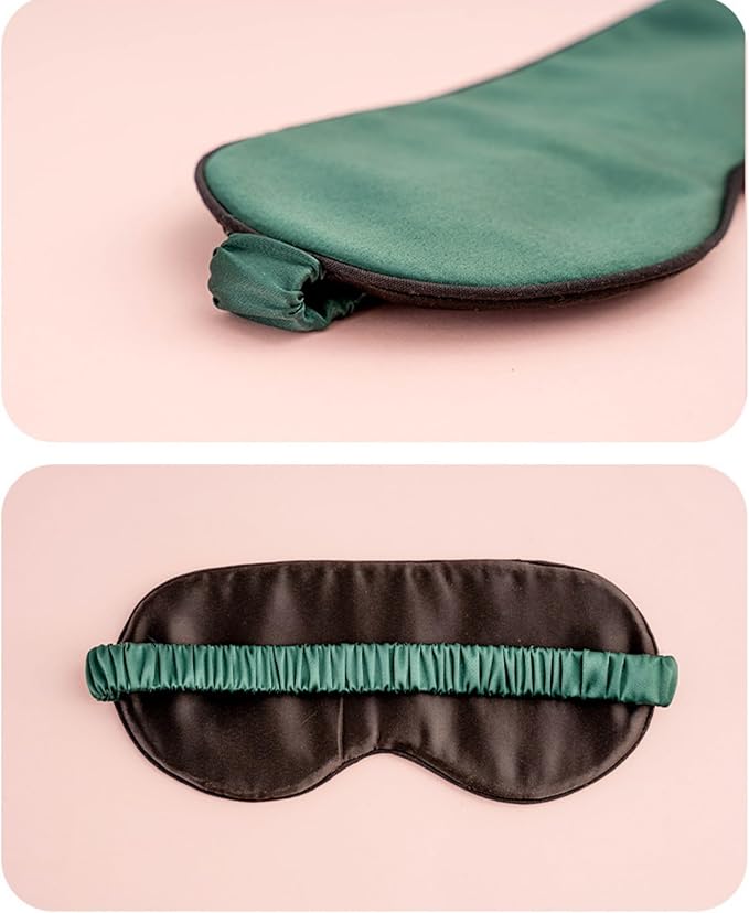 100% Mulberry Silk Sleep Mask for Women/Men Airplane Travel, Pure 22 Momme Silk Eye Mask Blackout for Sleeping, Ajustable, Luxury, Anti Wrinkle, Anti Aging Silk Blindfold, Made in USA (Emerald Green)