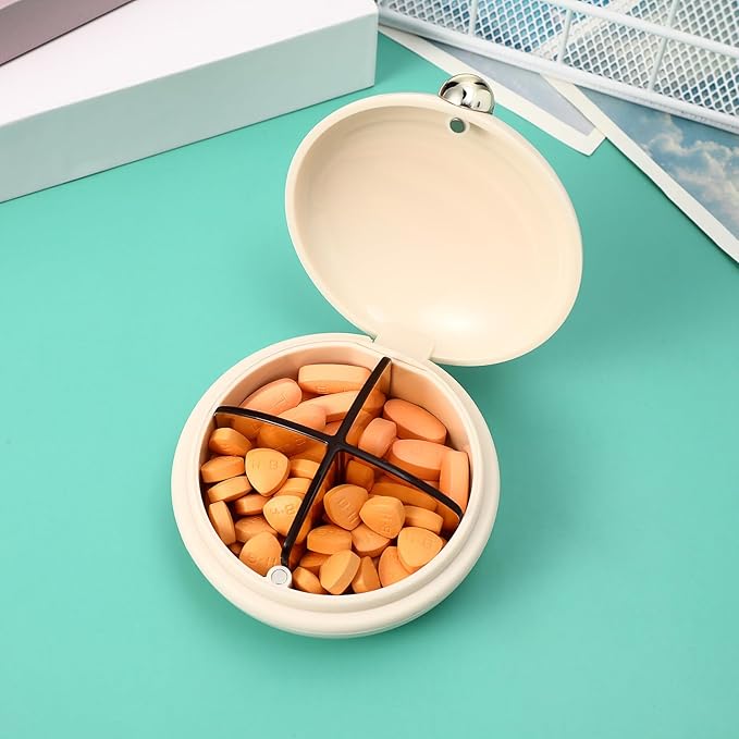 Totority Portable Pill Case 4-Compartment Sealed Medicine Organizer Compact Travel Pill Box with Secure Lid for Outdoor Home Office Use Lightweight Moisture Resistant