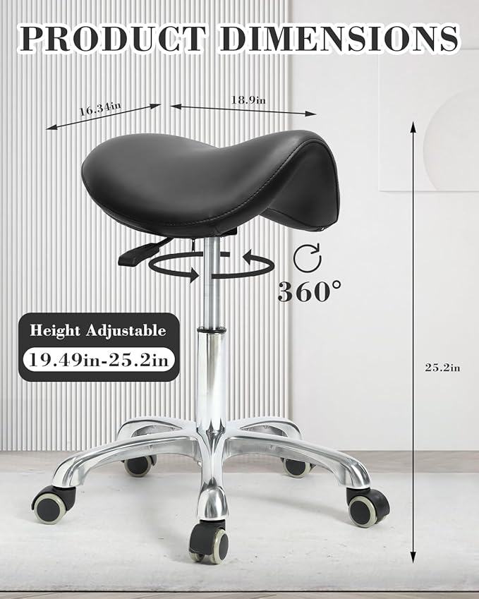 Conforms to ergonomics, with a Saddle Stool That can be Tilted and a Rotating Stool with Hydraulic Lifting Height Adjustment, Suitable for Office, Black