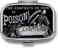 Metal 2 Compartment Pill Organizer Travel Friendly Portable Compact Box Cute Case to Hold Vitamins/Tylenol/Fish Oil/Supplements/Meds/Tablet (Poison Caution), 1.97 x 0.79 x 0.39 Inch