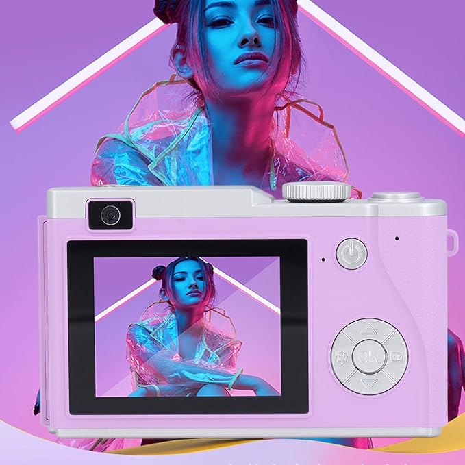 48MP Digital Vlogging Camera, HD 1080P, 16X Zoom Anti-Shake, Beauty Filter, 2.4" Screen Compact Selfie Camera for Boys, Girls, Kids, Teens (Purple)