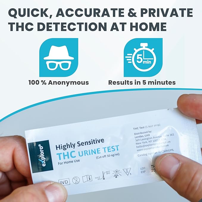 Exploro Drug Test Kit Marijuana Urine (20 Pack) – THC Tests for Home – THC Drug Test 50 ng/ml