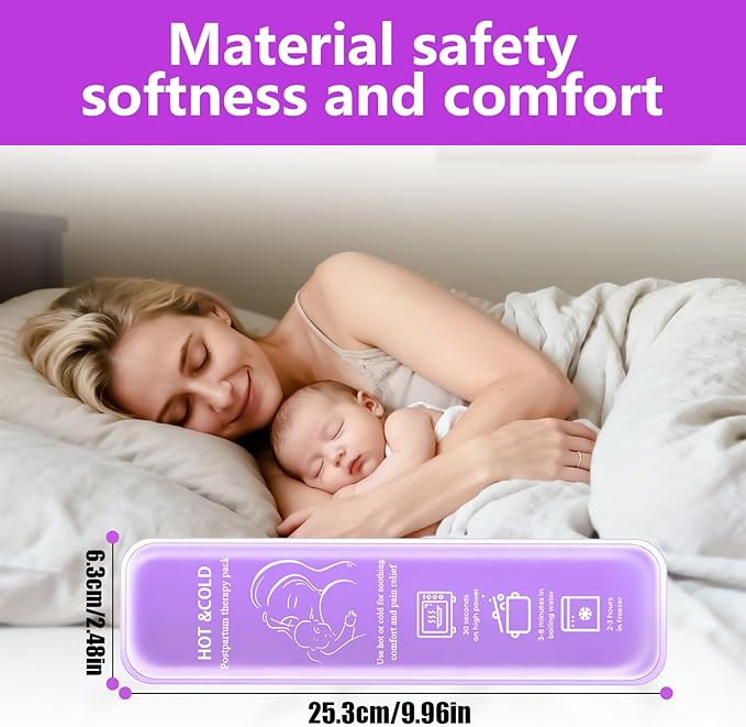 Postpartum Cold Pack, Perineal Cooling Pad Pregnancy & Hemorrhoid Pain Relief, Postpartum Ice Pack Pads with 2 Washable Sleeves (2 ice Pack+2 Fabric Cover) (Purple)