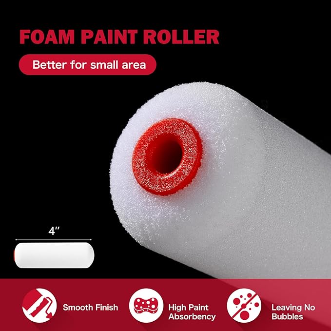 Mister Rui 4 Inch Foam Roller Covers 10-Pack, 30kg/m³ Medium Density - Washable & Reusable for Smooth Finish on Furniture, Cabinets, DIY Projects