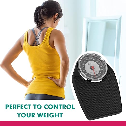 Adamson A24 Scales for Body Weight - Up to 350 LB - New - Anti-Skid Rubber Surface Extra Large Numbers - High Precision Bathroom Scale Analog - Durable with 20-Year Assurance - Black