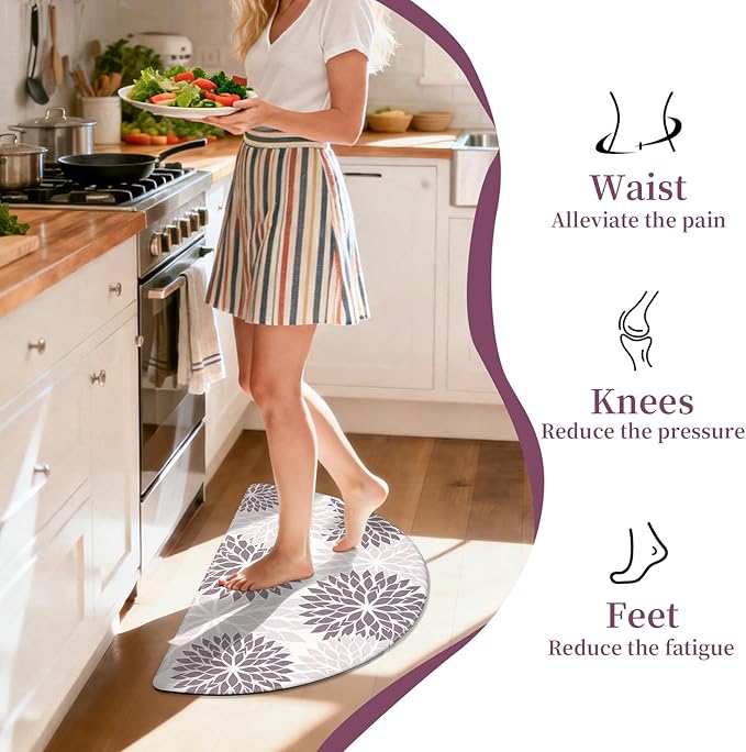 PVC Anti-Fatigue Semi Circle Kitchen Mats, Non-Slip Kitchen Rugs, Comfort Standing Runner Rug, Multipurpose Indoor Mats for Laundry, Office, Bedroom, Sink, Bathroom,Grey,size18 x30