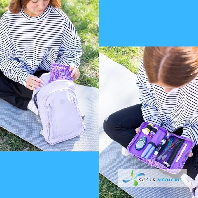 Sugar Medical Diabetes Supply Case | Medical Supplies Travel Bag | Glucose Meter Organizer | Diabetic Care Products | Glucometer Kit (Purple Leopard)