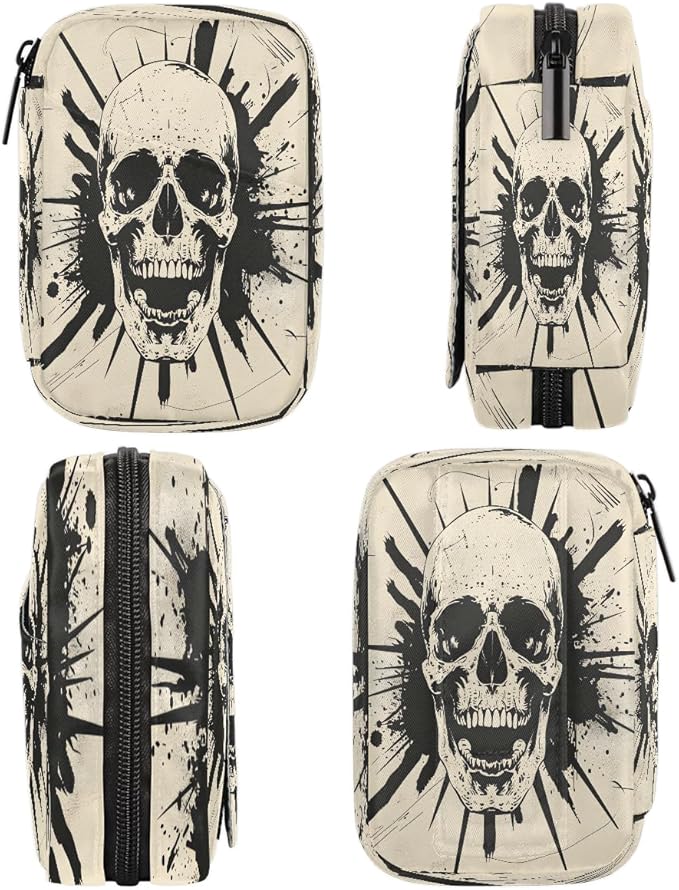 Vintage Gothic Skeleton Travel Pill Organizer Box Weekly Portable Pill Case Daily Pills 7 Day Small Birth Control Pills Container Removable Compartments for Medicine Vitamins Fish Oil