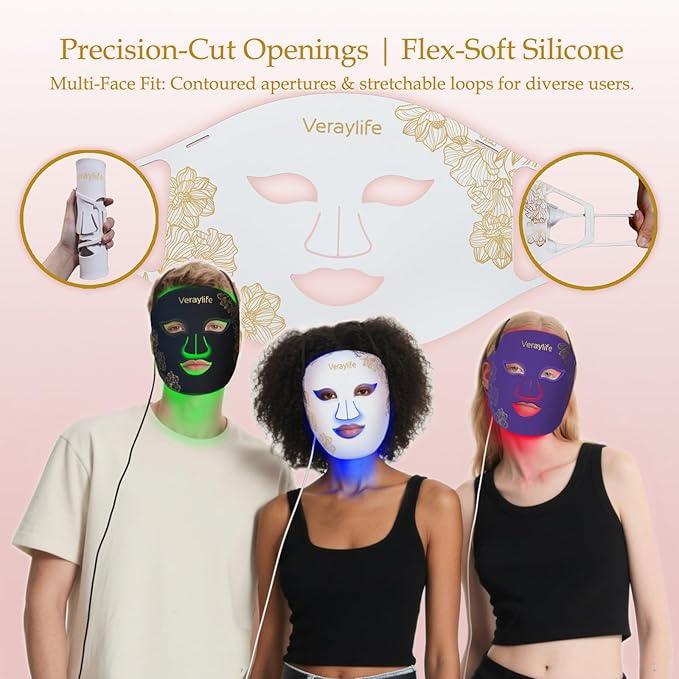 Red Light Therapy Mask for Face, LED Facial Mask, Skin Care Light with Near Infrared 850nm & Adjustable Blue Light, Portable Home Device with 7 Colors & 8 Modes, 432 Beads Pro LEDs (White-F)