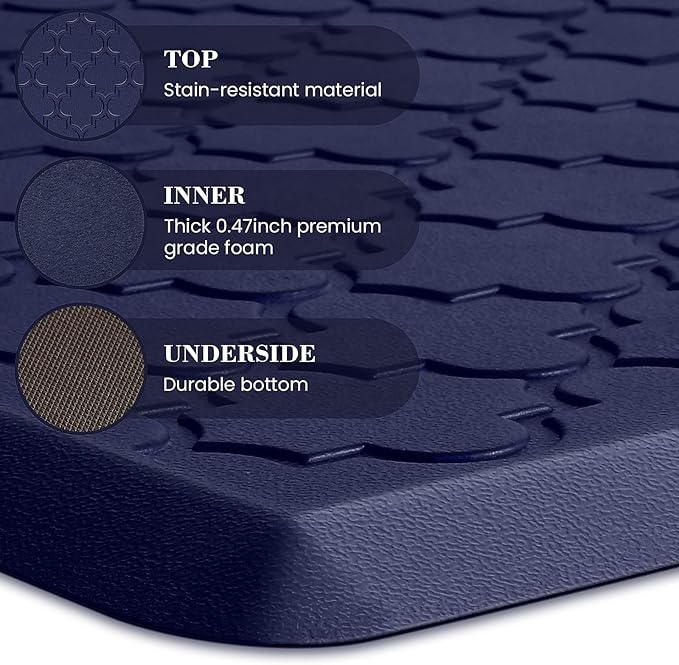 Kitchen Mat [2 PCS] Cushioned Anti-Fatigue Floor Mat Water Resistant Non-Skid Kitchen Mats and Rugs Ergonomic Comfort Foam Kitchen Rugs Standing Mat for Kitchen Floor Office Sink Laundry(Blue)