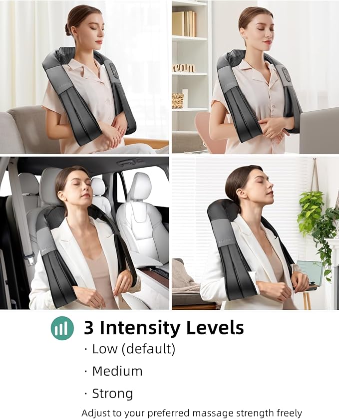 Nekteck Cordless Shiatsu Neck and Back Massager with Soothing Heat, Rechargeable Electric Deep Tissue 3D Kneading Massage Pillow for Shoulder Leg Body Muscle Pain Relief, 3 Speed Intensities