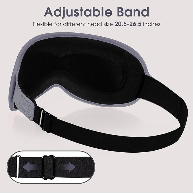 3D Sleep Mask for Side Sleepers Men & Women - Zero Pressure Eye Mask, Blackout Sleeping Mask with Soft Lycra Cotton, Light Blocking Blindfold for Travel, Nap & Night Sleep (Gray)
