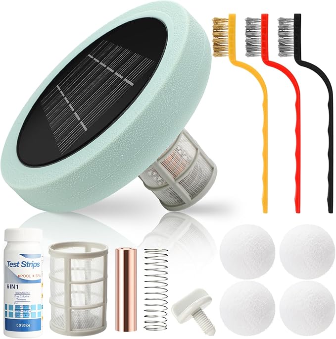 Qualirey Solar Pool Ionizer Automatic Floating Water Cleaner and Purifier, 90% Less Chlorine, with 4 Pcs Scum Eliminating Ball, up to 45, 000 Gallons for Fresh, Salt Water Pools and Spas(Green)