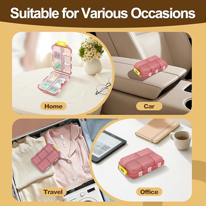 Pill Organizer with Medicine Labels, 10 Compartments Travel Pill Box with Removable Labels, Portable Foldable Supplement Box Holder for Fish Oil Vitamin