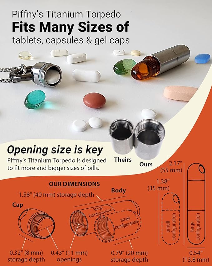 Titanium Torpedo Adjustable-Length Waterproof Keychain Pill Holder Medicine Fob for Travel and Everyday Assurance - Gunmetal - 1 Pack