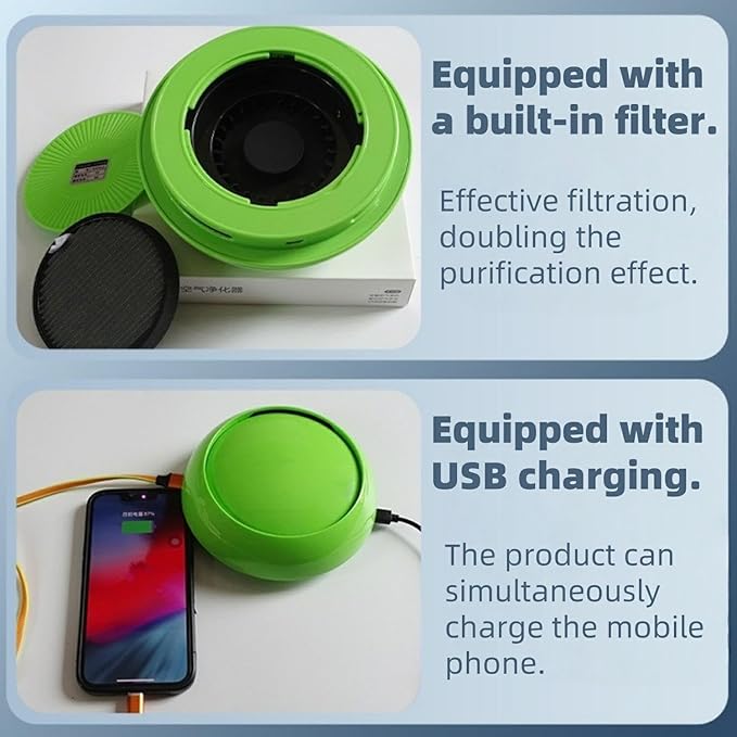 Portable Car Air Purifier with Built-in Filter, USB Charging, Green (orange-red)