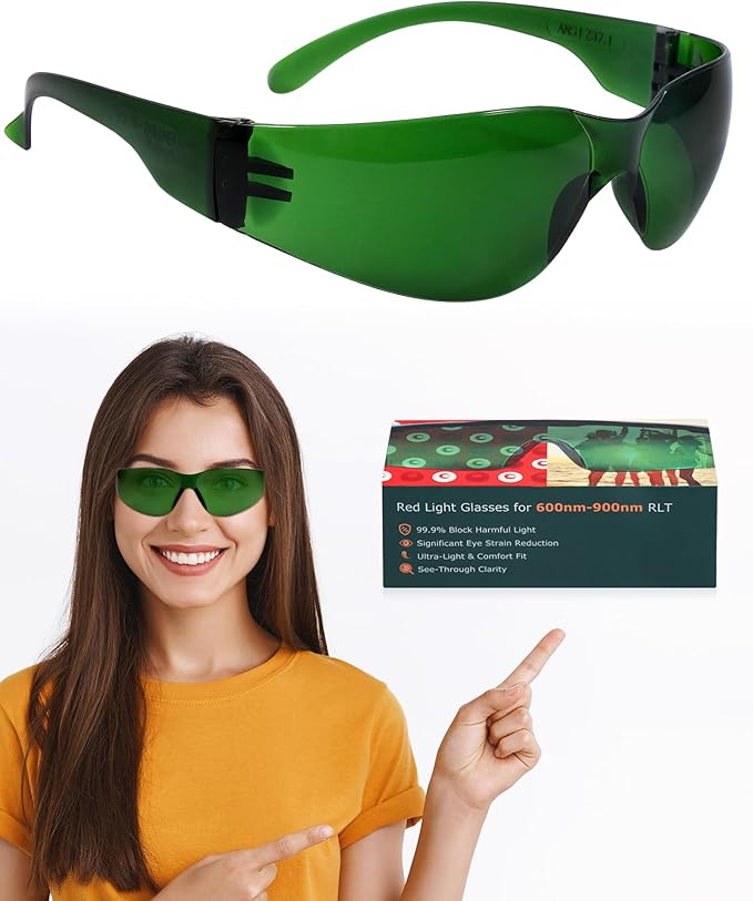 LIGHTMEUP Red Light Therapy Glasses,Eye Protection for Infrared & LED Light Sessions–Blocks 200-2000nm Harmful Wavelengths,Maintain Visibility,Lightweight Red Light Goggles