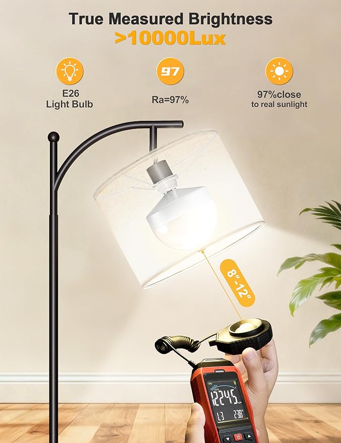 VOLISUN 10000 Lux Light Therapy Lamp, Sunlight Lamp with Magnetic Remote & Foot Switch, Adjustable Color/Brightness/Timer Happy Lamp, Full Spectrum LED Floor Lamp for Bedroom, Office, Reading