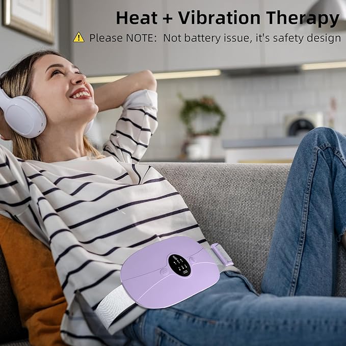 Portable Cordless Heating Pad, Heating Pad, Electric Waist Belt Device, 3-Speed Vibration &3-Speed Heat Levels, Portable Electric Fast Heating Belly Wrap Belt for Women and Girl (Light Purple)
