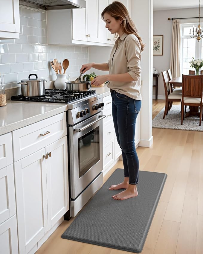 DEXI Kitchen Mat Cushioned Anti Fatigue, Extra Thick Comfort Standing Floor Mats Waterproof, Memory Foam Antifatigue Runner Rug for Desk Office, Sink, Laundry, 39x20, Grey
