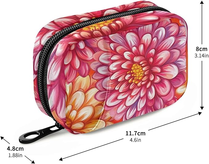 Pink and Orange Chrysanthemum Flowers Cute Pill Organizer Weekly Travel Pill Box 7 Day Large Capacity Pill Dispenser Case with 8 Pill Container Daily Pill Box Organizer Vitamin Holder Pill Bot