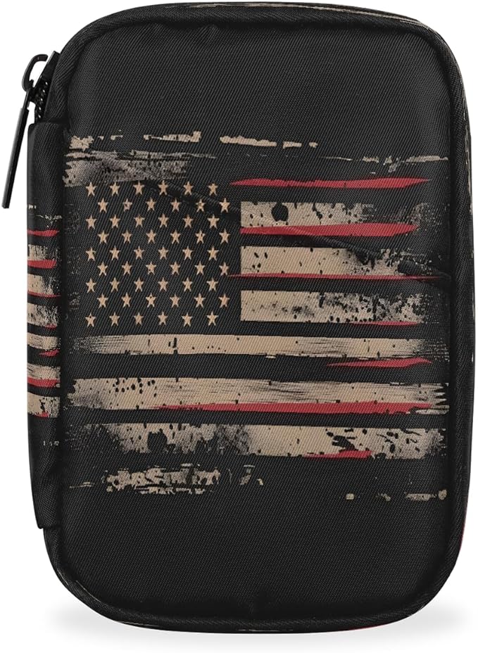 Abstract USA Flag Stripes Travel Pill Organizer Box Weekly Portable Pill Case Daily Pills 7 Day Small Birth Control Pills Container Removable Compartments for Medicine Vitamins Fish Oil