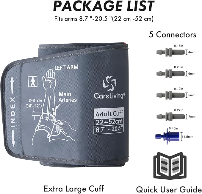 9"-20.5" Blood Pressure Cuff Arm, Wide-Range Extra Large Replacement Cuff, 5 Sizes of Connectors Compatible with Omron and Other Brands BP Machines (BP Cuff Included Only)