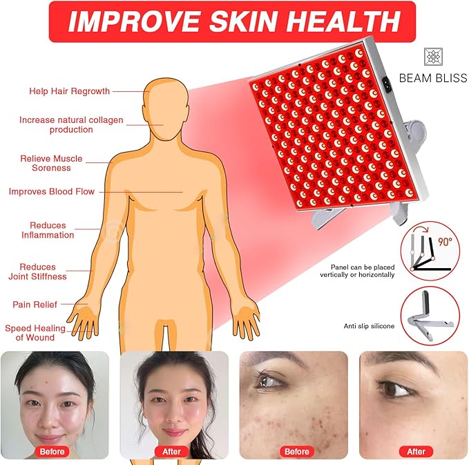 Red Light Therapy for Body and Face, 3 in 1 Red Light Panel with Removable Stand, Adjustable Red Light Lamp, LED 660nm Red Light and 850nm Infrared Red Light Therapy Devices for Full Body Skin Home