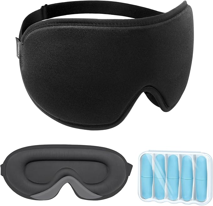 LYSIAN Sleep Eye Mask Men Women-3D Concave Comfortable Cooling Mask Blindfold for Adult Night Sleep Eyes Cover with Foam Ear Plugs for Sleeping, Yoga, Nap, Travel, Black
