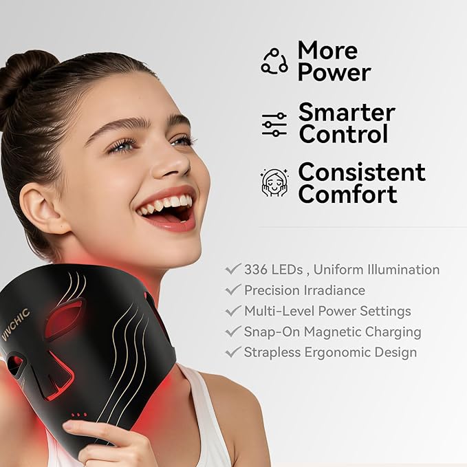 Red Light Therapy for Face – 4 Wavelengths Red Light Mask(660nm Red, 850nm NIR, Blue, Yellow), 84 LEDs, Wireless 2000mAh Charging, Multiple Light Modes – Anti-Aging & Brightening(Black)
