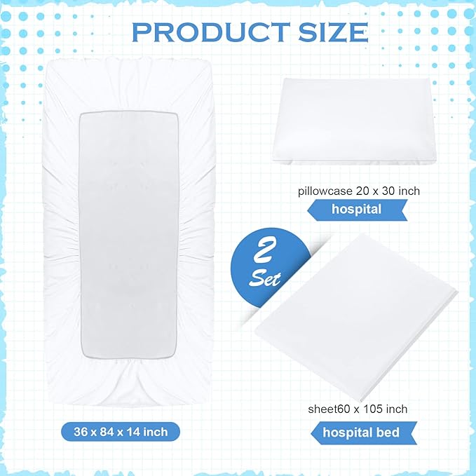 Moukeren 6 Pcs Hospital Bed Sheets Set Deep Pocket Fitted Sheet 36 with Elastic All Around Easy Care Knitted Jersey for Home/Nursing Home (White)
