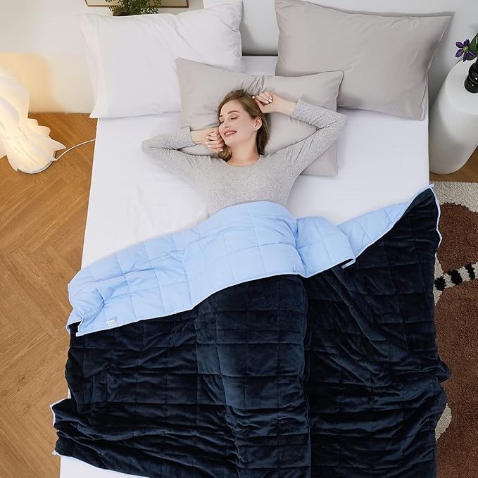 Satwip Weighted Blanket Queen Size 15lbs Fuzzy Warm Flannel Throw Blanket with Soft Breathable Sanded, 60 x 80 inches, Blue