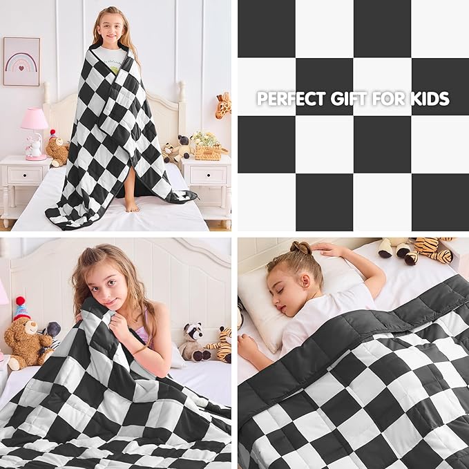 yescool Black Checkered Weighted Blanket 10 Pounds Plaid Weighted Throw Blanket, Twin Heavy Blanket, Tartan Bed Blanket Gifts for 80-110lbs, 48"x72"