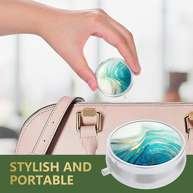Nipichsha Pill Box, Small Pill Case for Purse & Pocket, Cute Travel Medicine Organizer, Portable Medicine Container Holder to Hold Vitamins, Medication, Fish Oil & Supplements, Teal Ocean