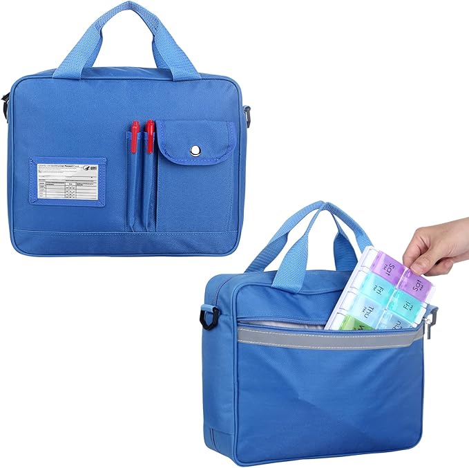 Medicine Bottle Organizer Bag, Large Travel Pill Case Box and Storage, Lockable Vitamins Carrier for Drug, Fish Oil, Medical Supplies (Blue)