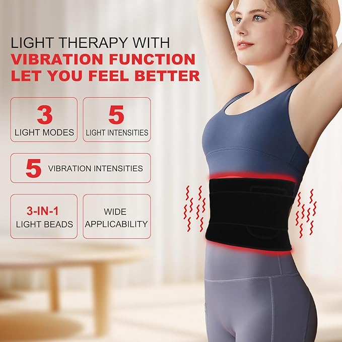 Near Infrared Light Therapy Heating Wrap Belt for Pain Relief Red Light Therapy Vibration Massager Pad for Body Back Knee Shoulder Waist Muscle Relaxation