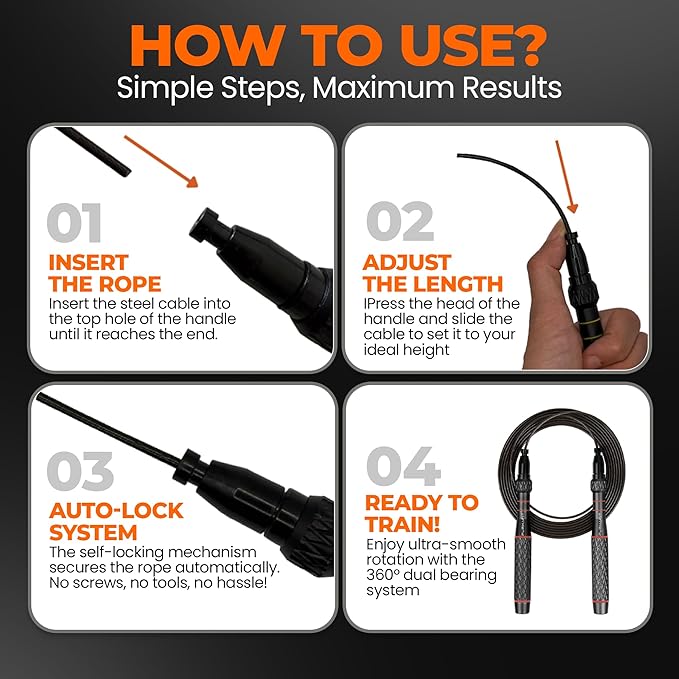 LYRA Adjustable Speed Jump Rope – 360° Ball Bearings, Steel Cable & Aluminum Handles – Fast Double Unders for CrossFit, HIIT & Fitness Workouts – Carry Bag & Extra Cable Included