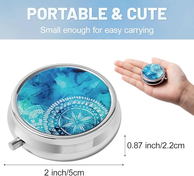 Mini Pill Box for Purse, Vintage Pill Case for Medicine Fish Oils Vitamins, Cute Small Metal Pill Holder Case Container for Purse, Pocket, Travel
