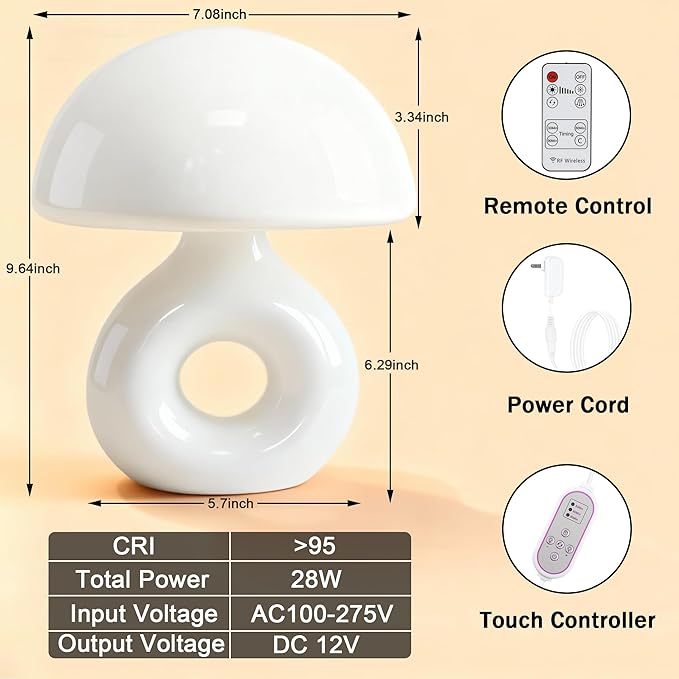 Mushroom Lamp, 670nm Red Light & 10000 Lux Therapy Lamp with Remote & Memory, 4 Color & 5 Brightness/3 Timers,Bedside Nightstand Light for Bedroom,Sunlight Lamp for Home Office Birthday Gift