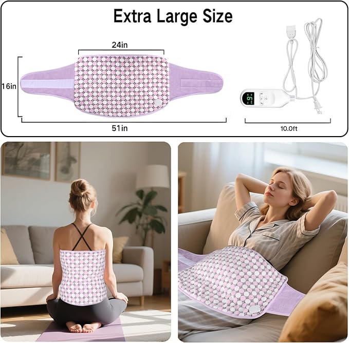Heating Pads for Period Cramps/Back Pain, 4 Timer(Max 4H)/9 Heat/10ft Long Cord/27 Belt Wearable(51" in Total)+16 * 24" Heat Pad Electric Wrap Around Heating Pad Birthday Gift