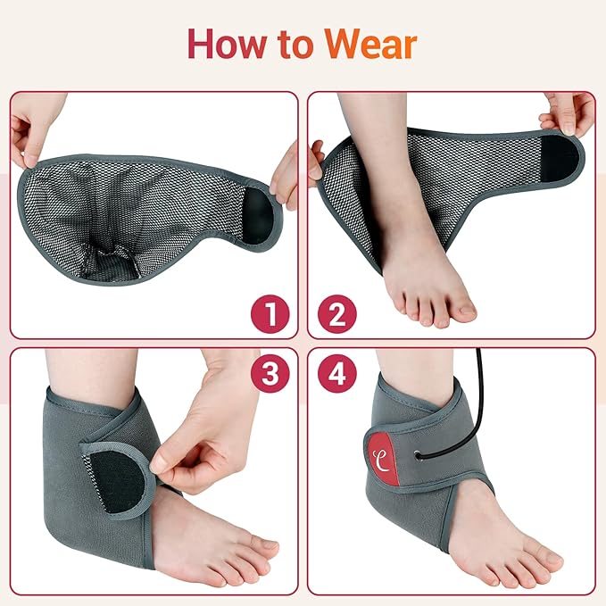 Comfytemp USB Wearable Heating Pad for Ankle and Feet With 3 Heat and Time Settings, Electric Heated Wrap for Achilles Tendonitis, Sprained Ankle, Heel Pain Relief, Plantar Fasciitis