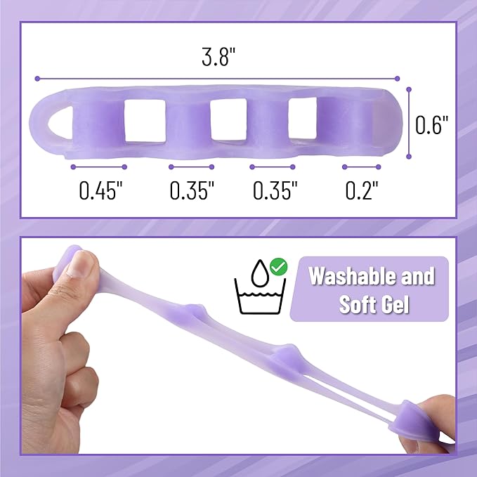 Dr. JK- ToePal Gel Toe Separators, 2 Pairs, Purple Bunion Toe Spacers, Toe Straightener, Toe Stretcher, Toe Corrector for Women and Men, Bunion Corrector, Silicone Toe Spacer
