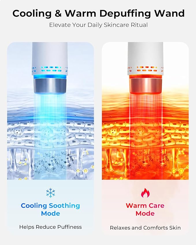 Depuffing Wand with Cold and Heat, Eye and Face Depuffer for Puffiness and Dark Circles, Heated Eye Wand and Ice Roller for Face, Portable Facial Massager for Skincare at Home and Travel