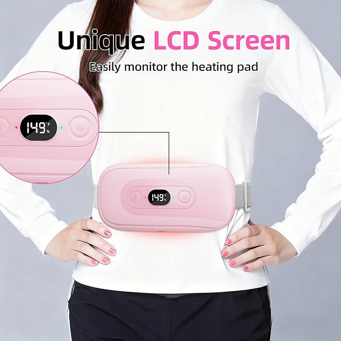 Portable Heating Pad Period Cramps: 2 Timer 6 Heat Levels 6 Vibration Modes Cordless Electric Heating Pad 3s Fast Heating Menstrual Heating Pad (Light Pink)